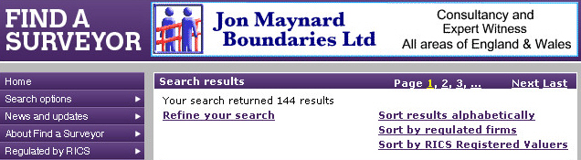 Top of Returns panel of ricsfirms.com